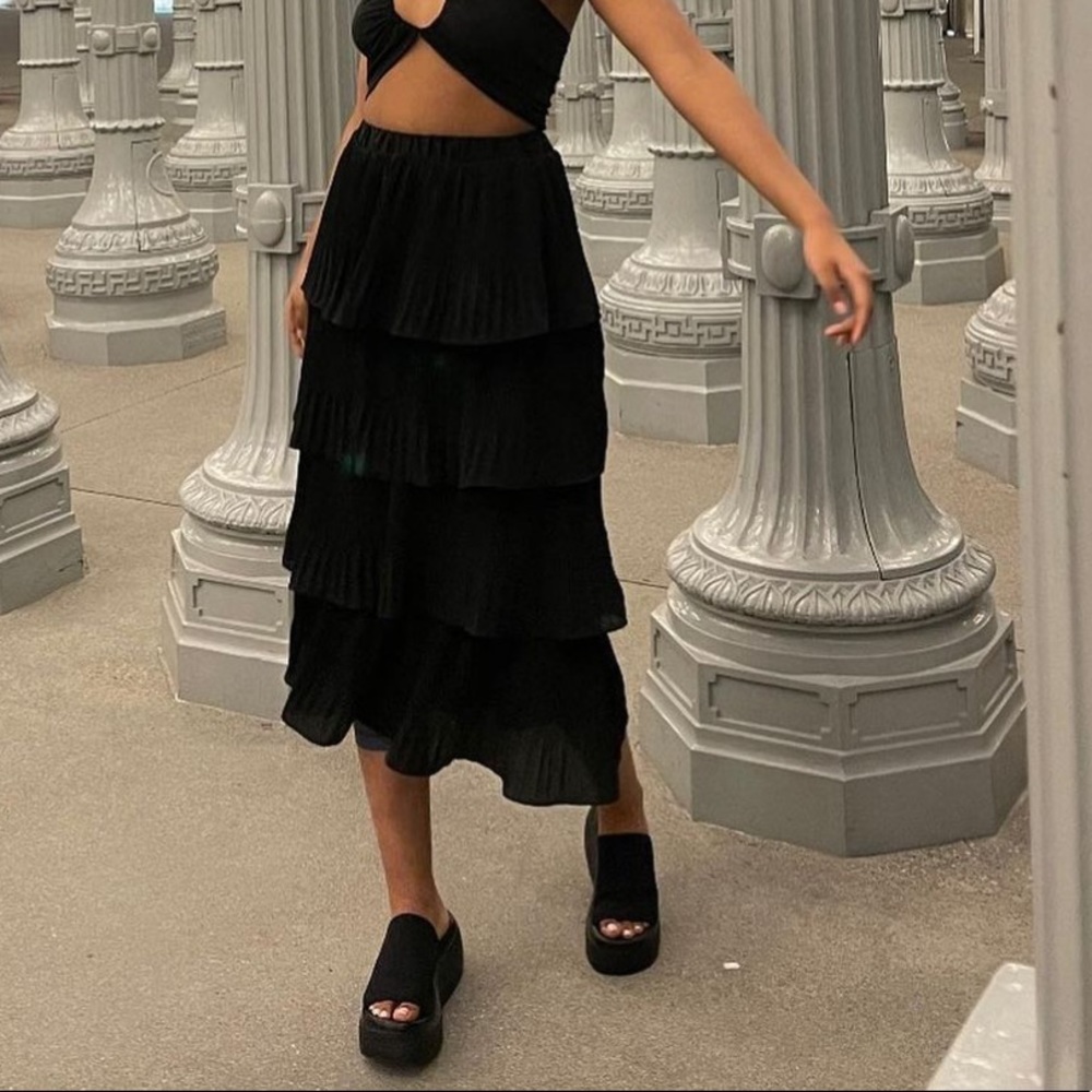 black long tiered chiffon skirt